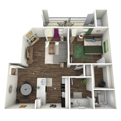 Floor plan for 1 bed, 1 bath, 702 sqft